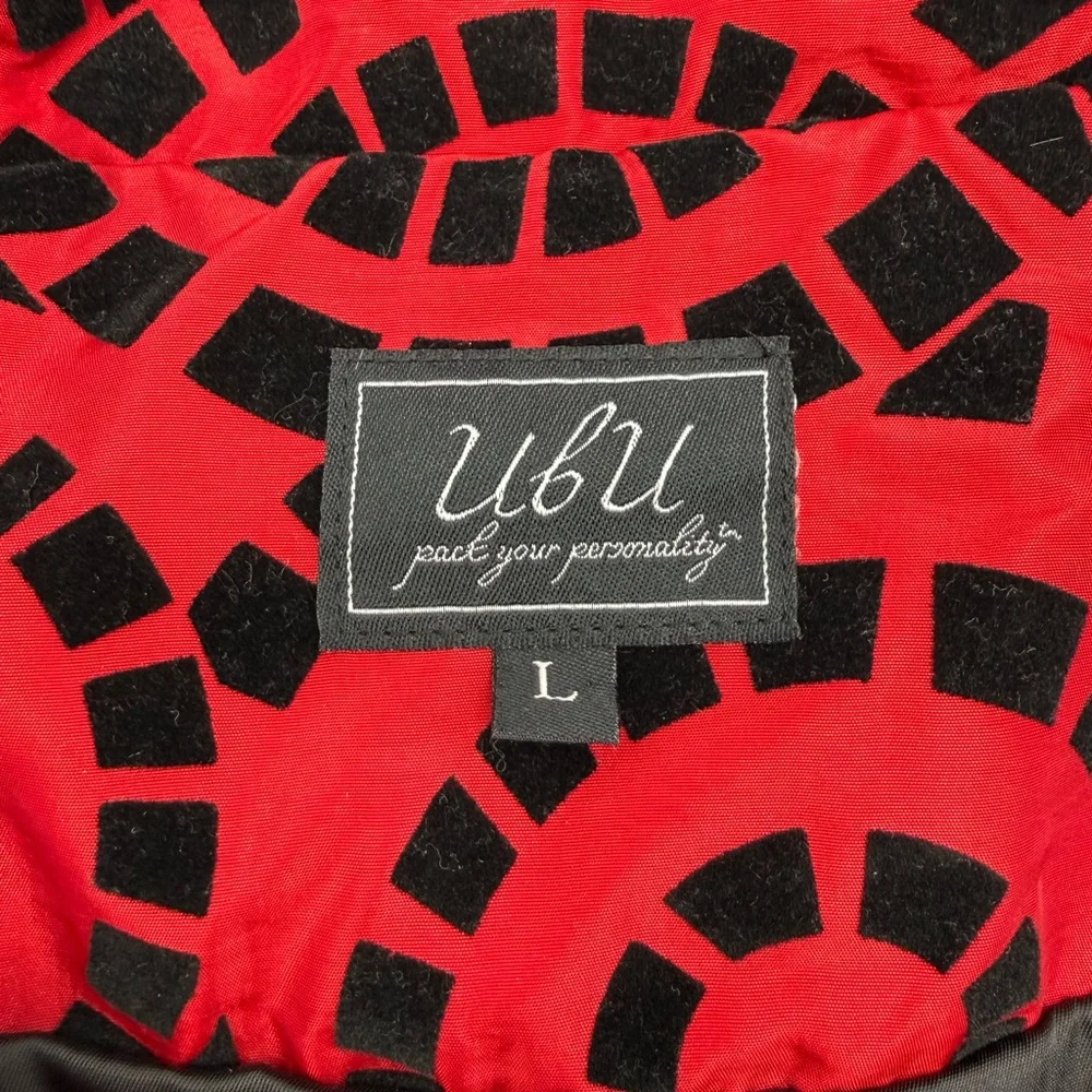 UBU Red Black Velvet Flocked Belted Statement Jacket Large - Picture 3 of 12